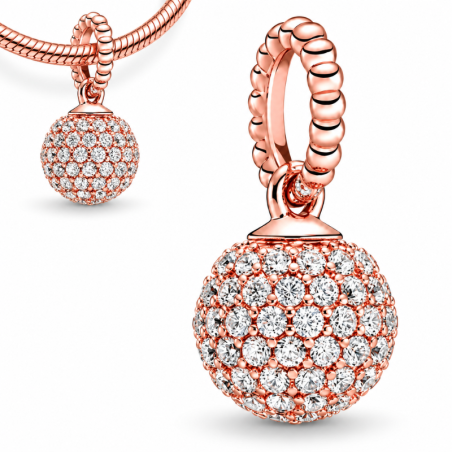 Charm pour bracelet doré rose boule strass blanc