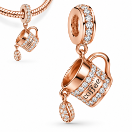 Charm pour bracelet tasse de café doré rose