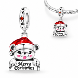 Charm pour bracelet ourson de Noël bonnet rouge