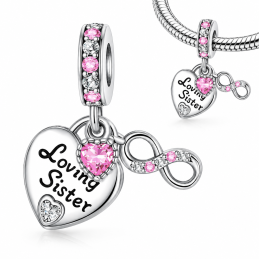 Charm pour bracelet coeur amour soeur sister infini