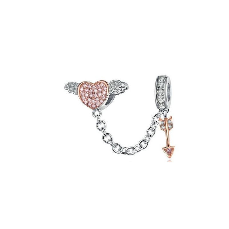 Charm pour bracelet argent double coeur aile flèche diamant