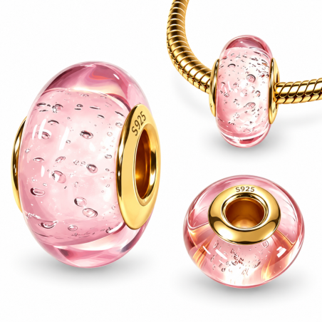 Charm pour bracelet en verre rose translucide