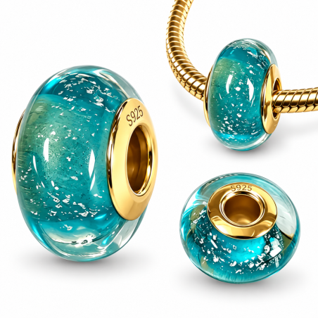 Charm pour bracelet en verre bleu turquoise