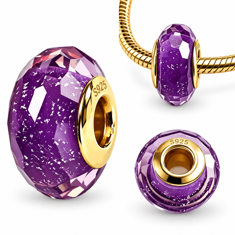 Charm pour bracelet en verre violet a facette