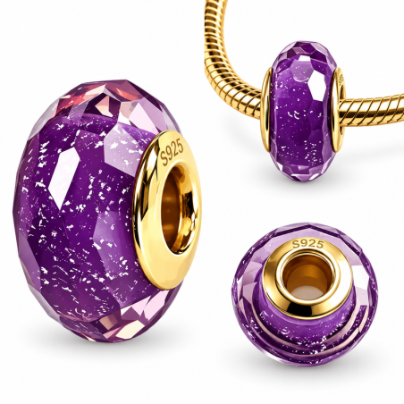 Charm pour bracelet en verre violet a facette