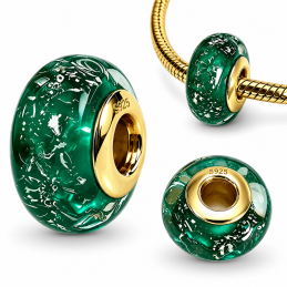 Charm pour bracelet en verre vert émeraude et doré