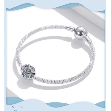 Bracelet De Cheville Étoile De Mer Ruban Satin Noir Argent - Ajustable