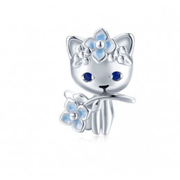 Charm bijou pour bracelet argent collection jardin fleur chat bleu