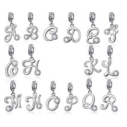 Charm bijoux bracelet argent lettre prénom alphabet pierre diamant WS