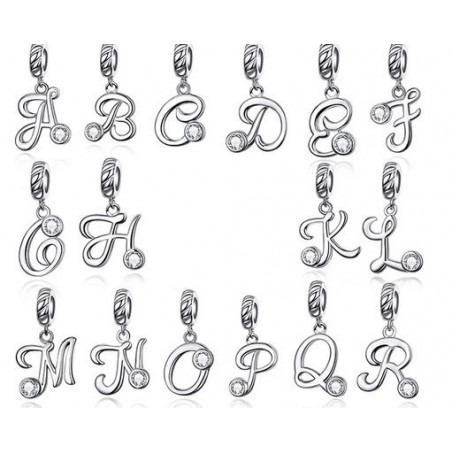 Charm bijoux bracelet argent lettre prénom alphabet pierre diamant