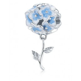 Charm pour bracelet argent fleur bouquet bleu sur tige WS