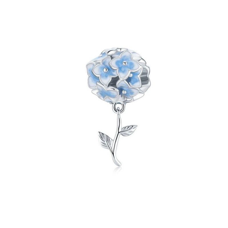 Charm pour bracelet argent fleur bouquet bleu sur tige