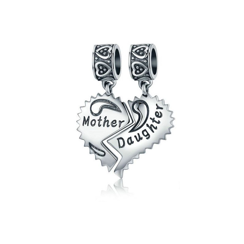 Charm pour bracelet double coeur mère fille séparable