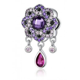 Charm bijoux pendentif argent grande fleur strass violet pierre WS