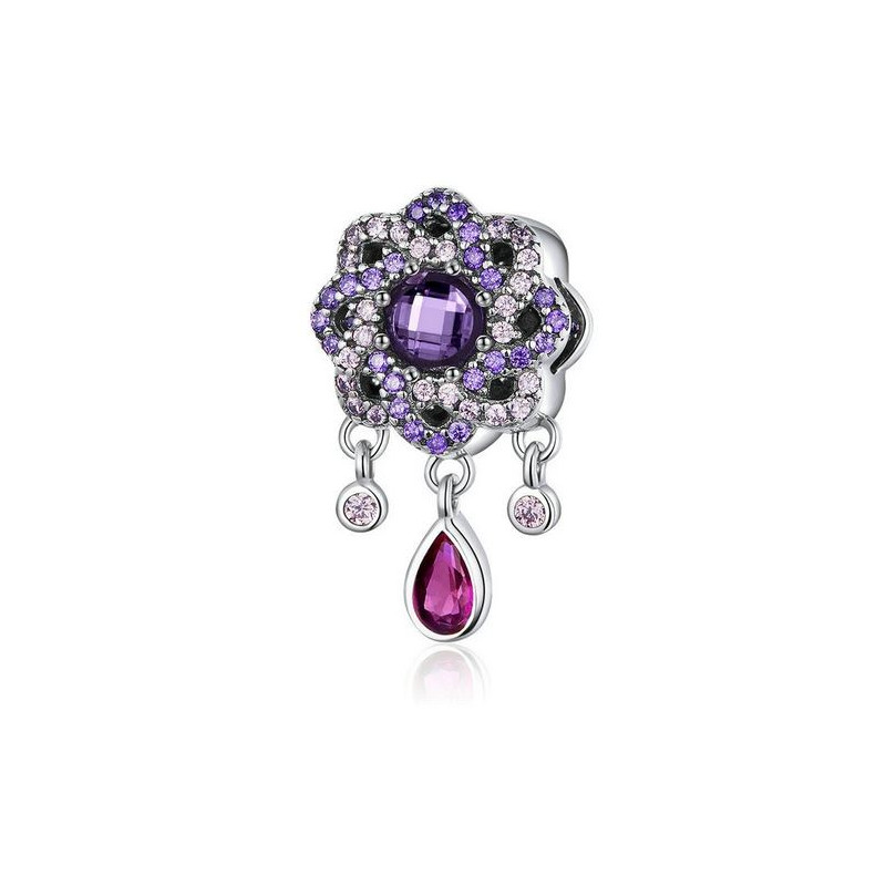 Charm bijou pour bracelet grande fleur strass violet pierre