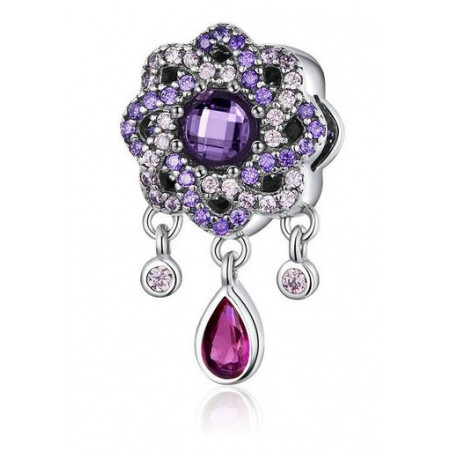 Charm bijou pour bracelet grande fleur strass violet pierre
