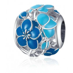 Charm bijoux pendentif argent boule fleurs bleu et turquoise WS