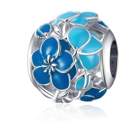 Charm bijou pour bracelet boule fleur bleu et turquoise