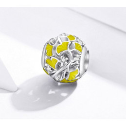 Charm bijoux pendentif argent boule fleurs jaune ginkgo WS