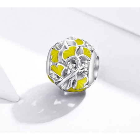 Charm bijou pour bracelet boule fleurs jaune ginkgo