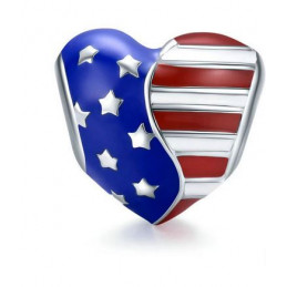Charm pour bracelet argent coeur Etat Unis drapeau Amérique