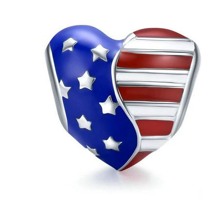 Charm pour bracelet argent coeur Etat Unis drapeau Amérique