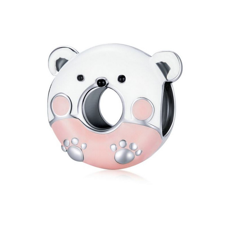 Charm pour bracelet argent ours blanc donut