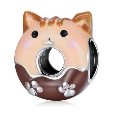 Charm pour bracelet argent chat donut