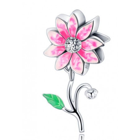 Charm bijou pour bracelet argent fleur rose pétale rose