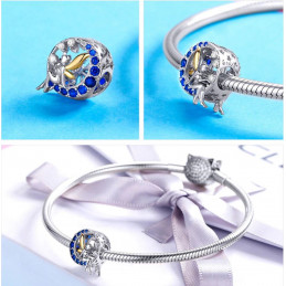 Charm bijou pour bracelet fée clochette aile or strass bleu