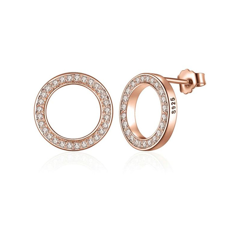 boucles d'oreilles bijoux argent cercle anneau strass diamant or rose BS