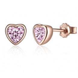 boucles d'oreilles bijoux or rose coeur pierre rose BS