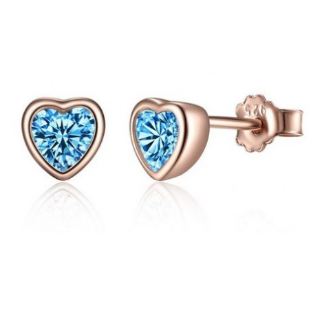 boucles d'oreilles bijoux or rose coeur pierre bleu BS