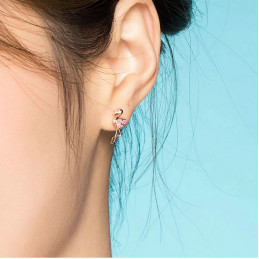 boucles d'oreilles bijoux argent flamant rose pierre rose BS