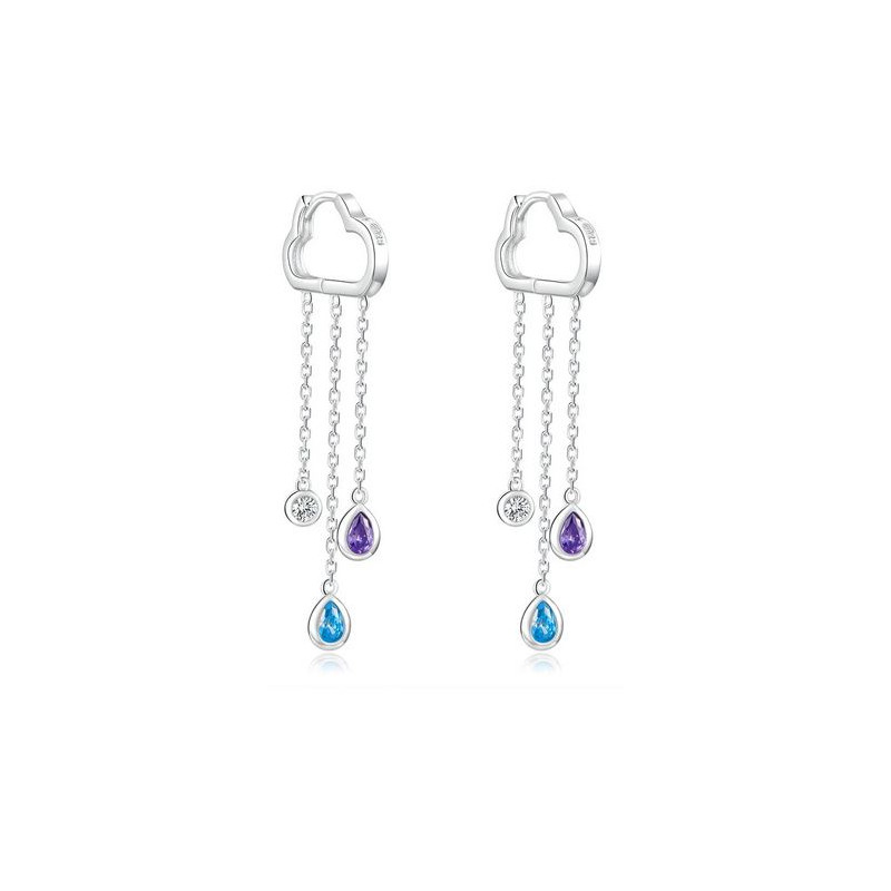 boucles d'oreilles bijoux argent nuage pierre bleu violet blanche BS