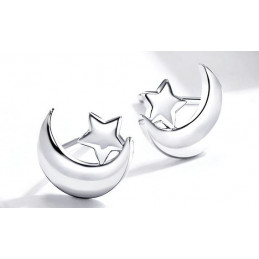 boucles d'oreilles bijoux argent étoile sur lune BS