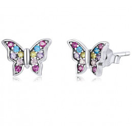 boucles d'oreilles bijoux argent papillon libellule pierre colorée BS