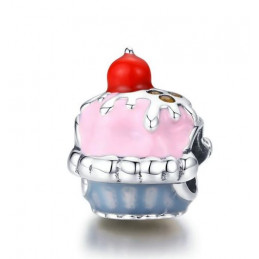 Charm bijoux pendentif argent cupcake rose cerise BS