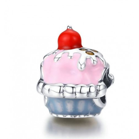Charm bijou pour bracelet argent cupcake rose cerise