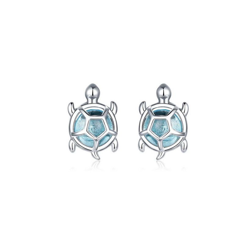 boucles d'oreilles bijoux argent tortue pierre bleu BS