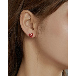 boucles d'oreilles bijoux argent coeur rouge battement BS