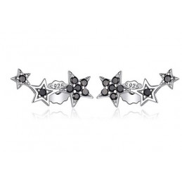boucles d'oreilles bijoux argent trois étoiles pierre coloré noir blanche BS