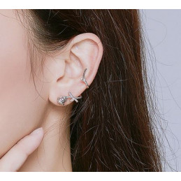 boucles d'oreilles bijoux argent fleur rose longue tige lobe BS