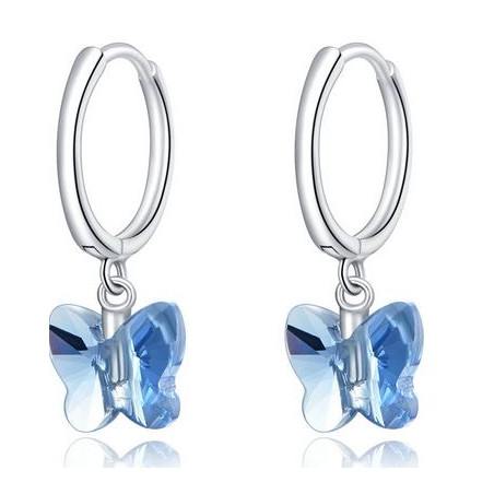 boucles d'oreilles bijoux argent papillon pierre bleu BS