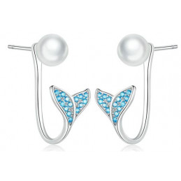 boucles d'oreilles bijoux argent queue sirène perle blanche BS