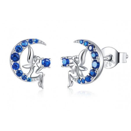 boucles d'oreilles bijoux argent fée ange pierre bleu lune BS