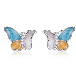boucles d'oreilles bijoux argent papillon pierre bleu blanche orange BS