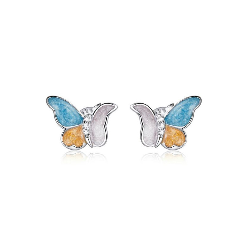 boucles d'oreilles bijoux argent papillon pierre bleu blanche orange BS