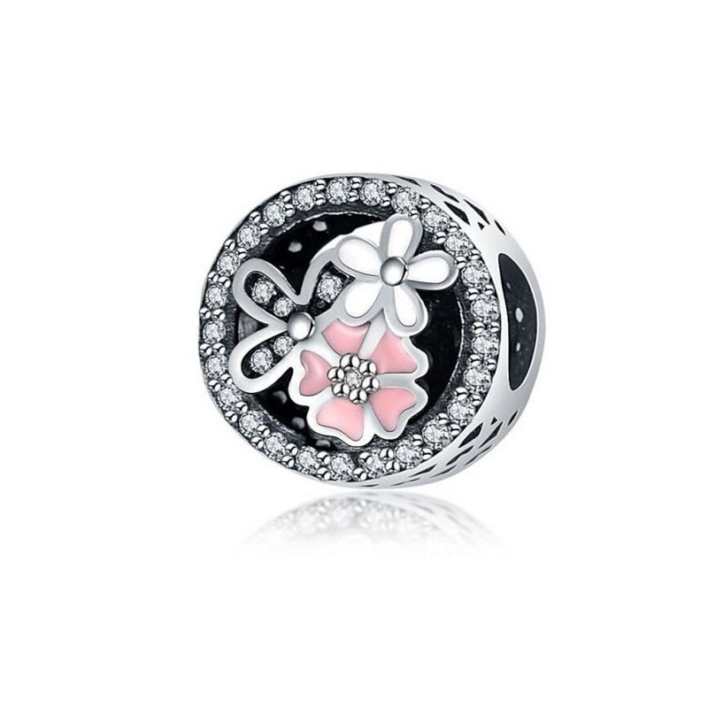 Charm bijoux pendentif argent fleur rose blanche CD