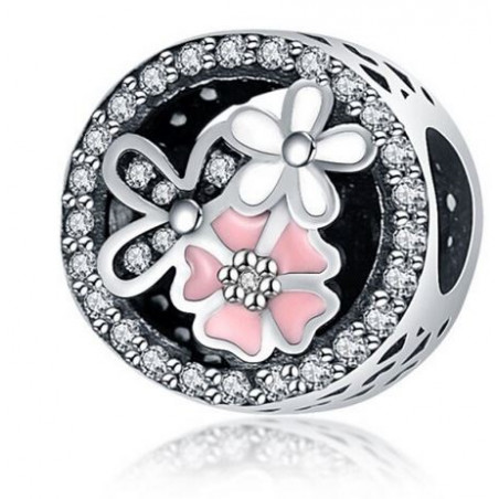 Charm bijoux pendentif argent fleur rose blanche CD
